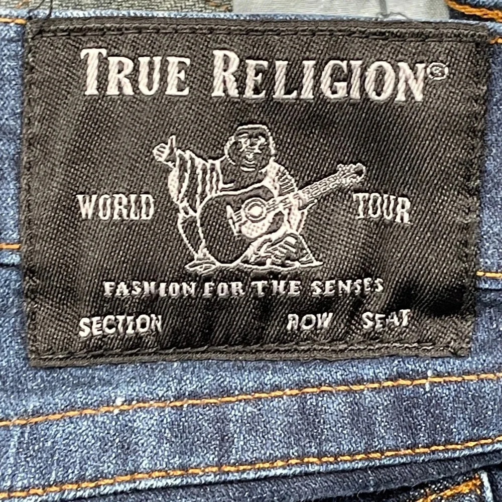 True Religion Jeans Mens 34 Blue Ricky Relaxed Straight Dark Wash Denim Stretch
